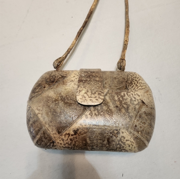 Vintage PATCHWORK Exotic Gray LEATHER Shoulder Bag EUC - Picture 15 of 16